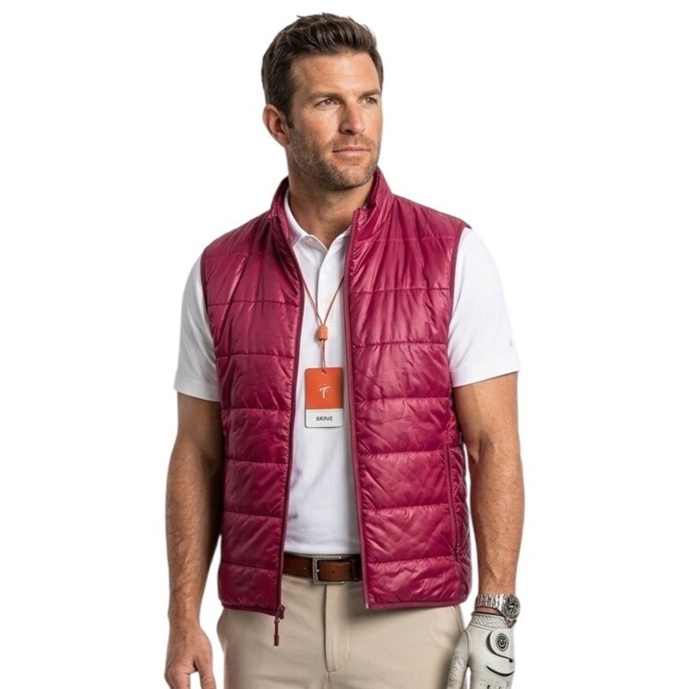 Redvanly Bolton Vest Men XL Sangria Pink Quilted Lightweight Full Zip Pockets